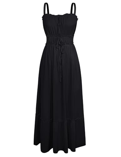 GRACE KARIN Damen Maxi Cocktailkleid Casual Spaghettiträger A-Linie Freizeitkleid Schwarz Abendkleid Urlaub-Kleid XXL von GRACE KARIN