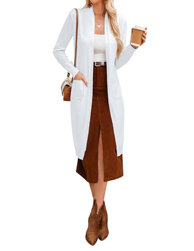 GRACE KARIN Damen Maxi Lang Cardigan Strickjacke Offene Langarm Knitwear Casual Sweater Pullover Weiß XXL von GRACE KARIN
