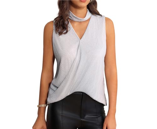 GRACE KARIN Damen Modisches Ärmelloses Funkelnde Glitzer Top Enge Neckholder Sexy Sommer Weste für Urlaub Cocktail Hochzeit Silber XXL von GRACE KARIN