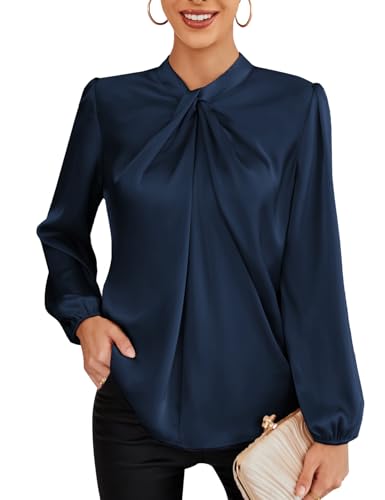 GRACE KARIN Damen Oberteil Bowtie Lang Langarm Top Bluse Herbst Party Club Festliche Cl2199-10 Marineblau L von GRACE KARIN