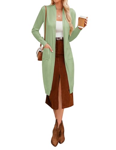 GRACE KARIN Damen Offene Strickjacke Langarm Knitwear Casual Maxi Lang Cardigan Sweater Pullover Hellgrün M von GRACE KARIN