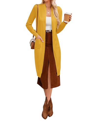 GRACE KARIN Damen Offene Strickjacke Langarm Knitwear Casual Maxi Lang Cardigan Sweater Pullover Leuchtendes Gelb M von GRACE KARIN