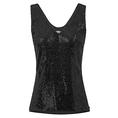 GRACE KARIN Damen Pailletten Tops Sparkle Shimmer Weste Ärmellos V-Ausschbitt U-Back Side Split Bluse Tunika S Schwarz Cl011080-4 von GRACE KARIN