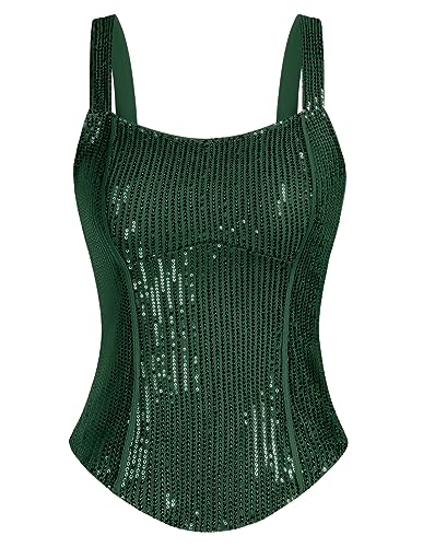 GRACE KARIN Damen Pailletten Trägertop Glitzer Spaghetti Camisole Festlich Party Ärmellos Tanktops Dunkelgrün XS von GRACE KARIN