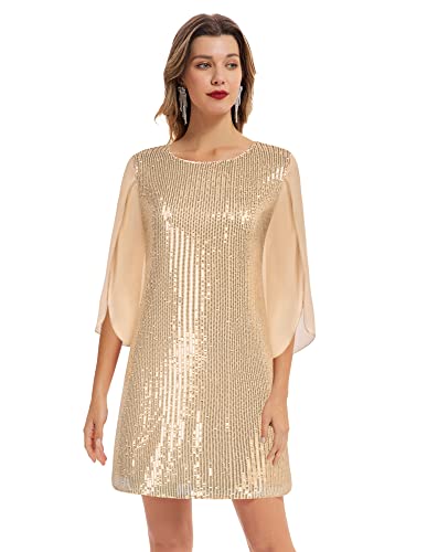 GRACE KARIN Damen Paillettenkleid Festliches Kleid Hochzeitsgast Wedding Guest Cocktailkleid Glänzend Pailletten Kleid S Rose Gold-Pailletten CL1812A22-01 von GRACE KARIN