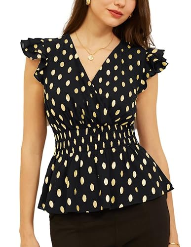 GRACE KARIN Damen Party Oberteil Sommer Lässig Chiffon Bluse Elgant Kurzarm Blusenshirt Causal Tops Schwarz XL von GRACE KARIN