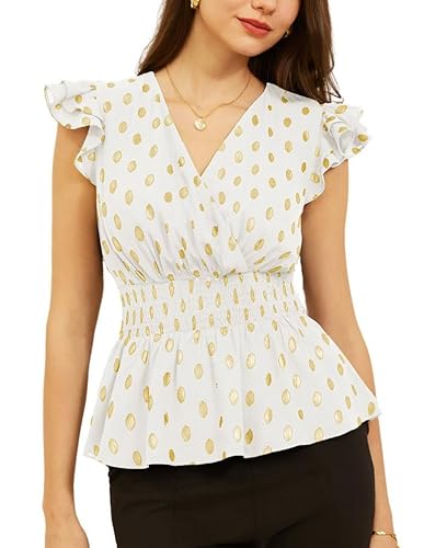 GRACE KARIN Damen Party Oberteil Sommer Lässig Chiffon Bluse Elgant Kurzarm Blusenshirt Causal Tops Weiß XL von GRACE KARIN