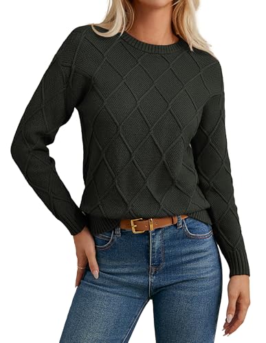 GRACE KARIN Damen Pullover Elegant Langarm Rundhals Strickpullover mit Rautenmuster Oberteile Herbst Sweater Armeegrün M GRACE KARIN Damen Pullover Elegant Langarm Rundhals Strickpullover mit Rautenmuster Oberteile Herbst Sweater Armeegrün M von GRACE KARIN