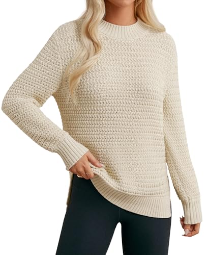 GRACE KARIN Damen Pullover Elegant Langarm Stehkragen Strickpullover mit Schlitz Sweater Herbst Winter Aprikose S von GRACE KARIN