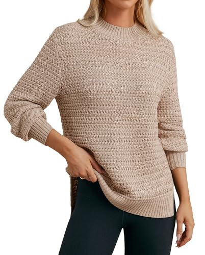 GRACE KARIN Damen Pullover Langarm Stehkragen Casual Pullover Elegant Oberteile Sweater Herbst Helles Khaki XXL von GRACE KARIN