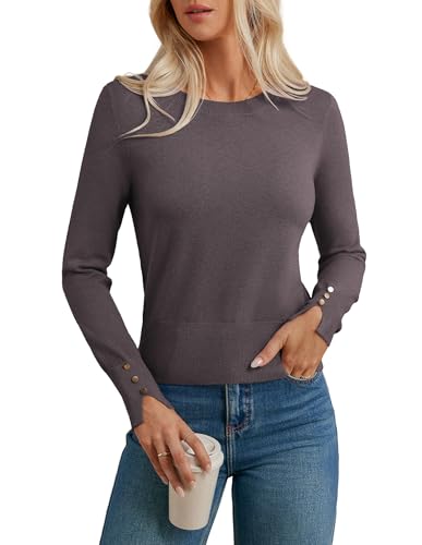 GRACE KARIN Pullover Damen Rundhals Ausschnitt Langarm Strickpullover Einfarbig Herbst Bluse Tops CL0244-03 Kaffee XXL von GRACE KARIN