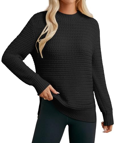 GRACE KARIN Damen Pullover Stehkragen Elegant Strickpullover Langarm Oberteile Herbst Herbst Sweater Schwarz L von GRACE KARIN
