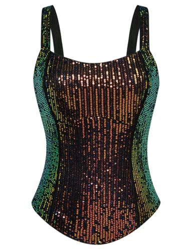 GRACE KARIN Damen Quadratischem Ausschnitt Spaghetti Tops Elegantes Ärmelloses Camisole Top Nachtclub Kleidung Schwarz Bunt M von GRACE KARIN