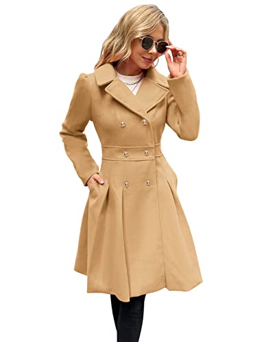 GRACE KARIN Damen Revers Mantel Khaki Wintermantel Wintercoat Langarm Warm Jacke einfarbig casual style Mantel Outwear Khaki L CL0977A21-04 von GRACE KARIN