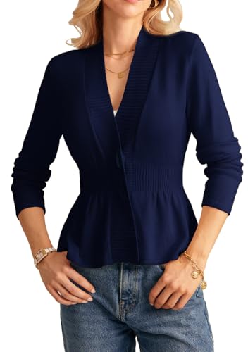 GRACE KARIN Damen Rüschensaum Casual Strickmantel V-Aussschnitt Langarm Strick Cardigan Dunkelblau XL von GRACE KARIN