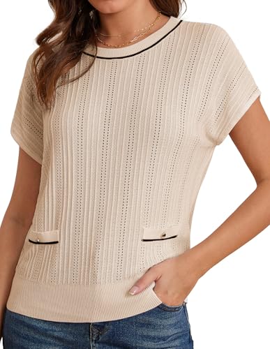 GRACE KARIN Damen Rundhals Kurzarm Strickshirt Sommer Leicht Hohlpullover Khaki M GRACE KARIN Damen Rundhals Kurzarm Strickshirt Sommer Leicht Hohlpullover Khaki M von GRACE KARIN