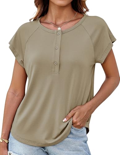 GRACE KARIN Damen Rundhals T-Shirt Halbe Knopfleiste Kurzarm Oberteil Legere Sommerbluse Leichter Atmungsaktiver Pullover Khaki XXL GRACE KARIN Damen Rundhals T-Shirt Halbe Knopfleiste Kurzarm Oberteil Legere Sommerbluse Leichter Atmungsaktiver Pullover Khaki XXL von GRACE KARIN