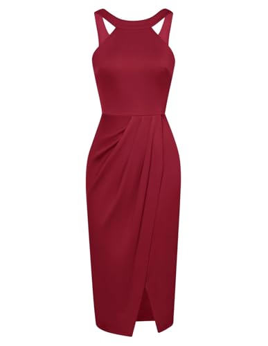 GRACE KARIN Damen Festlich Kleid Business Party Neckholder Kleid Burgund M von GRACE KARIN