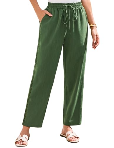 GRACE KARIN Damen-Schnürhose Weite lockere Hose hohe Taille seitliche Spitzennähte Kordelzughose mit Taschen Armeegrün XL von GRACE KARIN