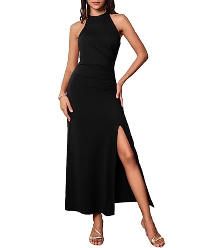 GRACE KARIN Damen Schwarz Kleider mit Schlitz Sexy Abendkleid Lang Party Bodycon Maxikleid 2XL von GRACE KARIN