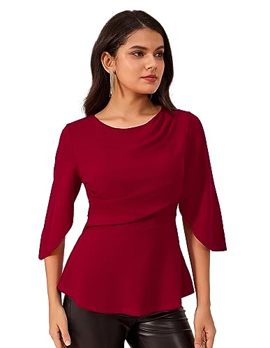 GRACE KARIN Damen Sexy Weste mit Rundhalsausschnitt Lockere Passform 3/4-Ärmel Bequemes Tank Top für Frühling Herbst Winter Rotwein L von GRACE KARIN