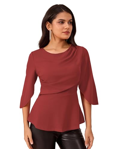 GRACE KARIN Damen Sexy Weste mit Rundhalsausschnitt Lockere Passform 3/8-Ärmel Bequemes Tank Top für Frühling Herbst Winter Ziegelrot XXL von GRACE KARIN