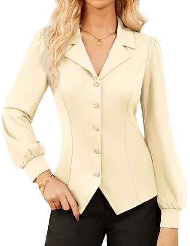 GRACE KARIN Damen Slim Fit Wickelbluse Business Büro Bluse V-Ausschnitt Elegante Formelle Elegante Langarmshirt Aprikose M von GRACE KARIN