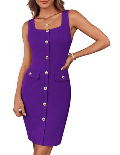 GRACE KARIN Damen Sommer Ärmelloses Bodycon Midikleid Business Arbeit Knöpfe Gegürtet Viereckiger Ausschnitt Kleid Violett L GRACE KARIN Damen Sommer Ärmelloses Bodycon Midikleid Business Arbeit Knöpfe Gegürtet Viereckiger Ausschnitt Kleid Violett L von GRACE KARIN