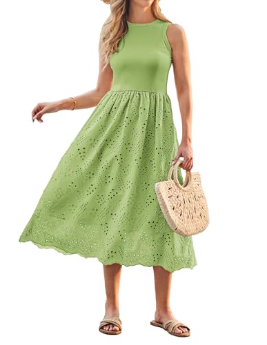 GRACE KARIN Damen Sommer Ärmelloses Tankkleid A Line Midikleid Schlichtes Freizeitkleid Empire-Taille Kleid Avocado Grün XL von GRACE KARIN