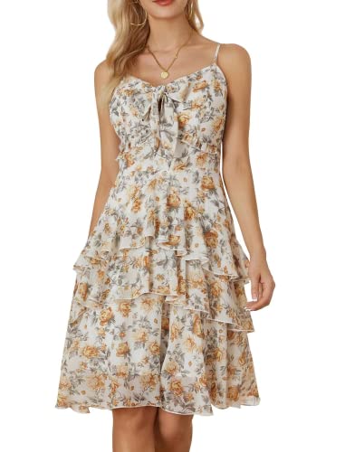 GRACE KARIN Damen Sommer Blumen Sommerkleid Spaghetti-Träge Bindefront Midi-Kleider CL2027S23 von GRACE KARIN