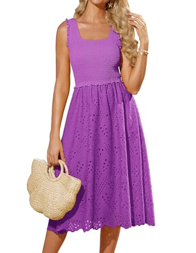 GRACE KARIN Damen Sommer Bohokleider Gerafftes Slim Fit Tailliertes Freizeitkleid Casual Frühling Gartenparty Kleid mitTaschen XXL von GRACE KARIN