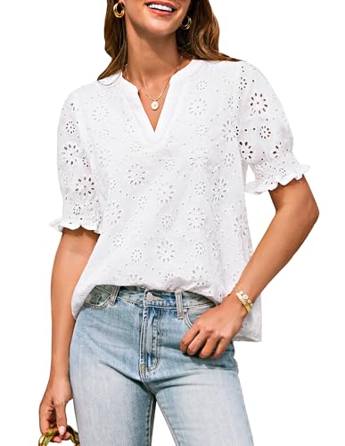 GRACE KARIN Damen Sommer Casual Bequeme Puffärmel T-Shirt Tops V-Ausschnitt Oberteile Abendtops Weiß XL GRACE KARIN Damen Sommer Casual Bequeme Puffärmel T-Shirt Tops V-Ausschnitt Oberteile Abendtops Weiß XL von GRACE KARIN