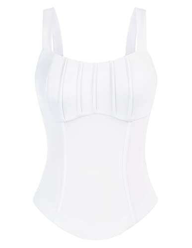 GRACE KARIN Damen Sommer Crop Top U-Ausschnitt Ärmellos Oberteil Party Tank Top, Farbe: Weiß, Größe: M von GRACE KARIN