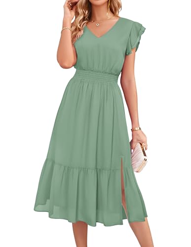 GRACE KARIN Damen Sommer Elegant Abendkleid Kurzarm V-Ausschnitt Partykleid Einfarbig-Hellgrün XL von GRACE KARIN