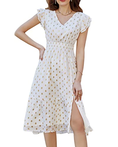 GRACE KARIN Damen Sommer Elegant Abendkleid mit Schlitz V-Neck Kurzarm Freizeitkleid für Urlaub, Farbe: Weiß, Größe: XXL von GRACE KARIN
