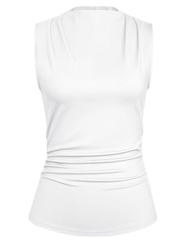 GRACE KARIN Damen Sommer Freizeit Causal Lässiges Bluse Ärmelloses Slimfit halbhoher Tops Beige M von GRACE KARIN