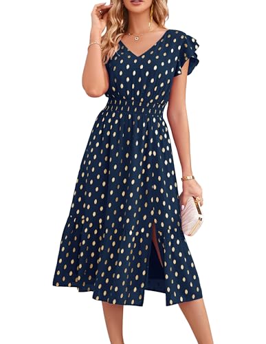 GRACE KARIN Damen Sommer Freizeitkleid für Strand Casual Lässig Party Kleid für Hochzeit Abendkleid mit Schlitz, Farbe: Dunkelblau, Größe: S von GRACE KARIN