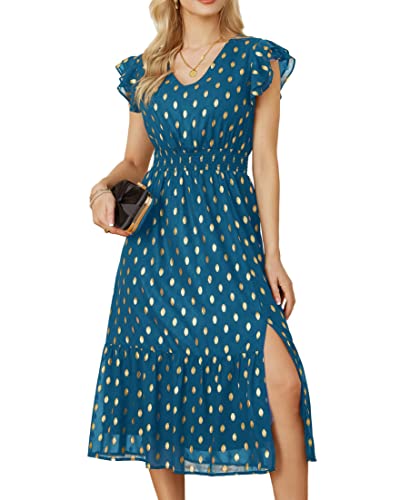 GRACE KARIN Damen Sommer Freizeitkleid für Strand Casual Lässig Party Kleid für Hochzeit Abendkleid mit Schlitz, Farbe: Pfauenblau, Größe: S von GRACE KARIN