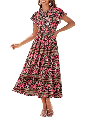 GRACE KARIN Damen Sommer Kurzarm Blumernkleid Elegant A-Linie High Waist Strandkleider Rundhals Sommerkleid Rote Blumen XXL GRACE KARIN Damen Sommer Kurzarm Blumernkleid Elegant A-Linie High Waist Strandkleider Rundhals Sommerkleid Rote Blumen XXL von GRACE KARIN
