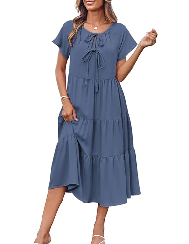 GRACE KARIN Damen Sommer Lässig Locker Umstandskleid Kurzarm Rundhals Strandkleid Dunkel Blau S von GRACE KARIN
