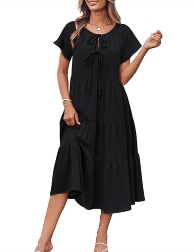 GRACE KARIN Damen Sommer Lässig Locker Umstandskleid Kurzarm Rundhals Strandkleid Schwarz S von GRACE KARIN