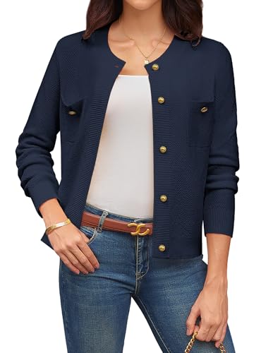 GRACE KARIN Damen Sommer Leichte Strickjacke Kurz Elegante Langarm Hochzeitsgäste Party Cardigan CL309-05/Marineblau M von GRACE KARIN
