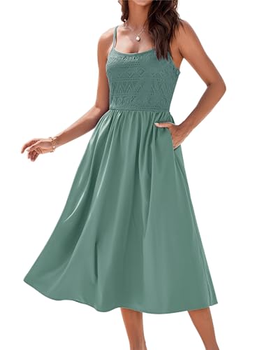 GRACE KARIN Damen Sommer Maxi Kleid Ärmelloses Spitze Elegantesbesetztes U-Ausschnitt Lässiges Langes Strandkleid Hellgrau grün XXL von GRACE KARIN