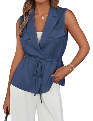 GRACE KARIN Damen Ärmellos Weste Lässig Leicht V-Ausschnitt Einfarbig Strickjacke L Jeansblau von GRACE KARIN