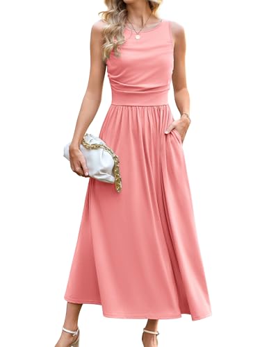 GRACE KARIN Damen Sommerkleid Ärmellos Tank Kleid Trägerkleid Casual Sommer Swing Freizeitkleid Rosa L von GRACE KARIN