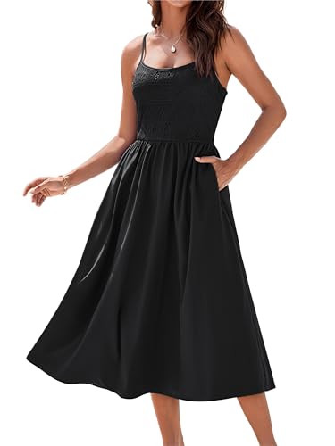 GRACE KARIN Damen Spitze Elegantes Midikleid U-Ausschnitt Ärmellos Legeres Sommer Strandkleid Schwarz L von GRACE KARIN
