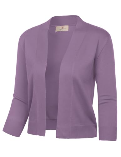GRACE KARIN Damen-Strickjacke, 3/4-Ärmel, bauchfrei, vorne offen, Bolero, Shrugs, Mantel, Tops S-3XL, Violett, Small von GRACE KARIN