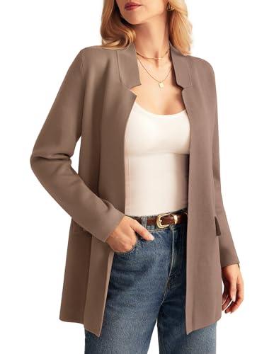 GRACE KARIN Damen Strickjacke 2024 Herbst Langarm Strick Cardigan Mantel Open Front Kerbkragen Sweater Blazer Coatigan Jacken, Muskatnuss, XX-Large von GRACE KARIN