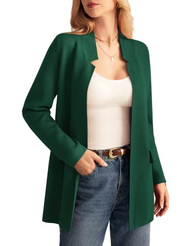 GRACE KARIN Damen Strickjacke 2024 Herbst Langarm Strick Cardigan Mantel Open Front Kerbkragen Sweater Blazer Coatigan Jacken, dunkelgrün, Small von GRACE KARIN