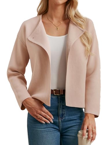 GRACE KARIN Damen Strickjacke Cardigan mit Reverskragen Langarm Oversized Pullover Elegant Fallschulter CL26-03/Apricot XXL von GRACE KARIN